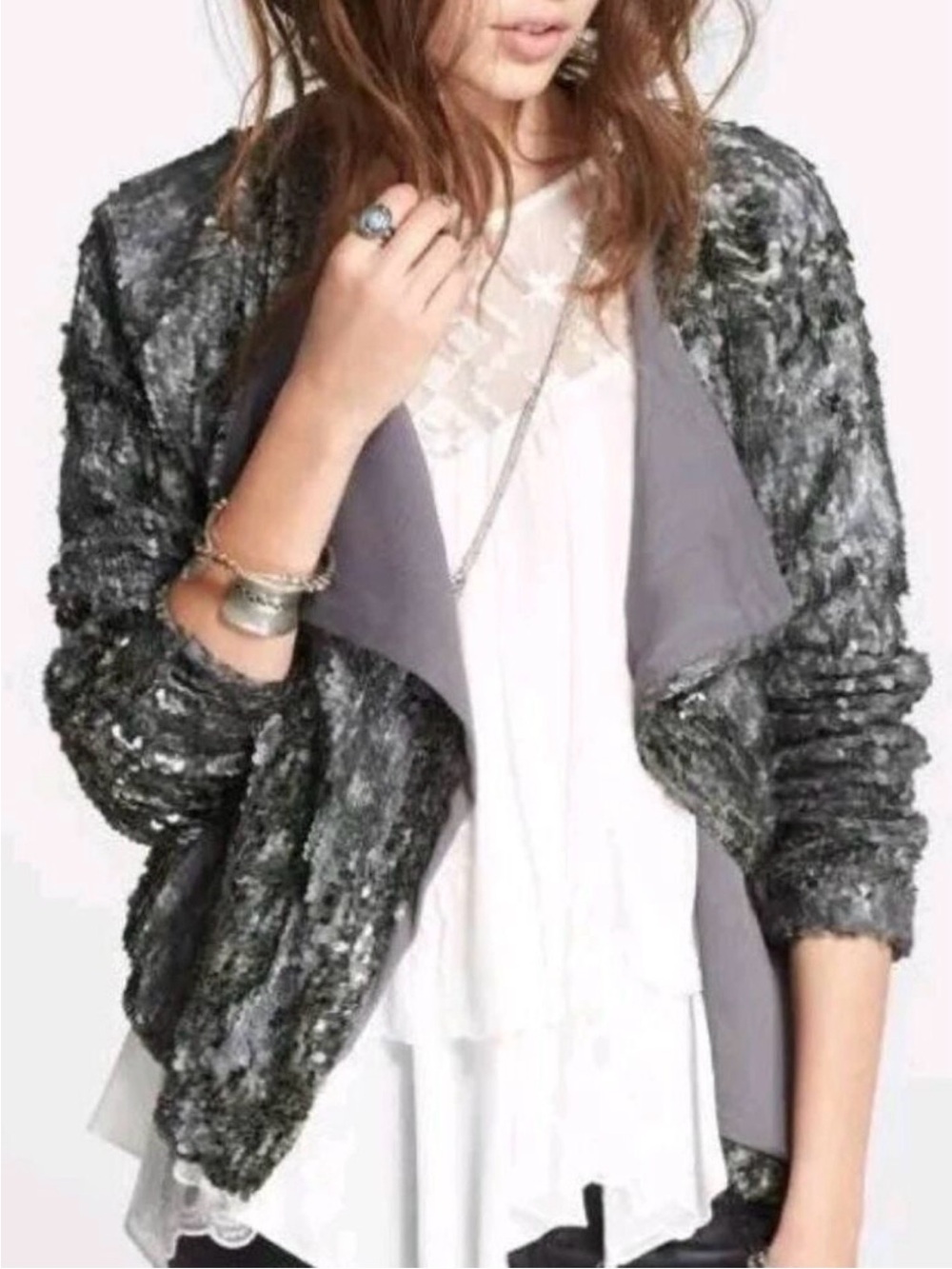 Free People Drippy Sequin Party Blazer Jacket